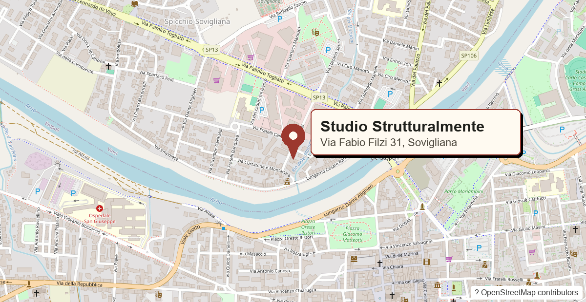 Mappa con indicazione dello studio Strutturalmente in via Fabio Filzi 31 a Sovigliana